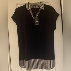 Adrianna Papell Beautiful OnePiece Womens Navy Blue Cap-Sleeve Shirt NWT.Size M.